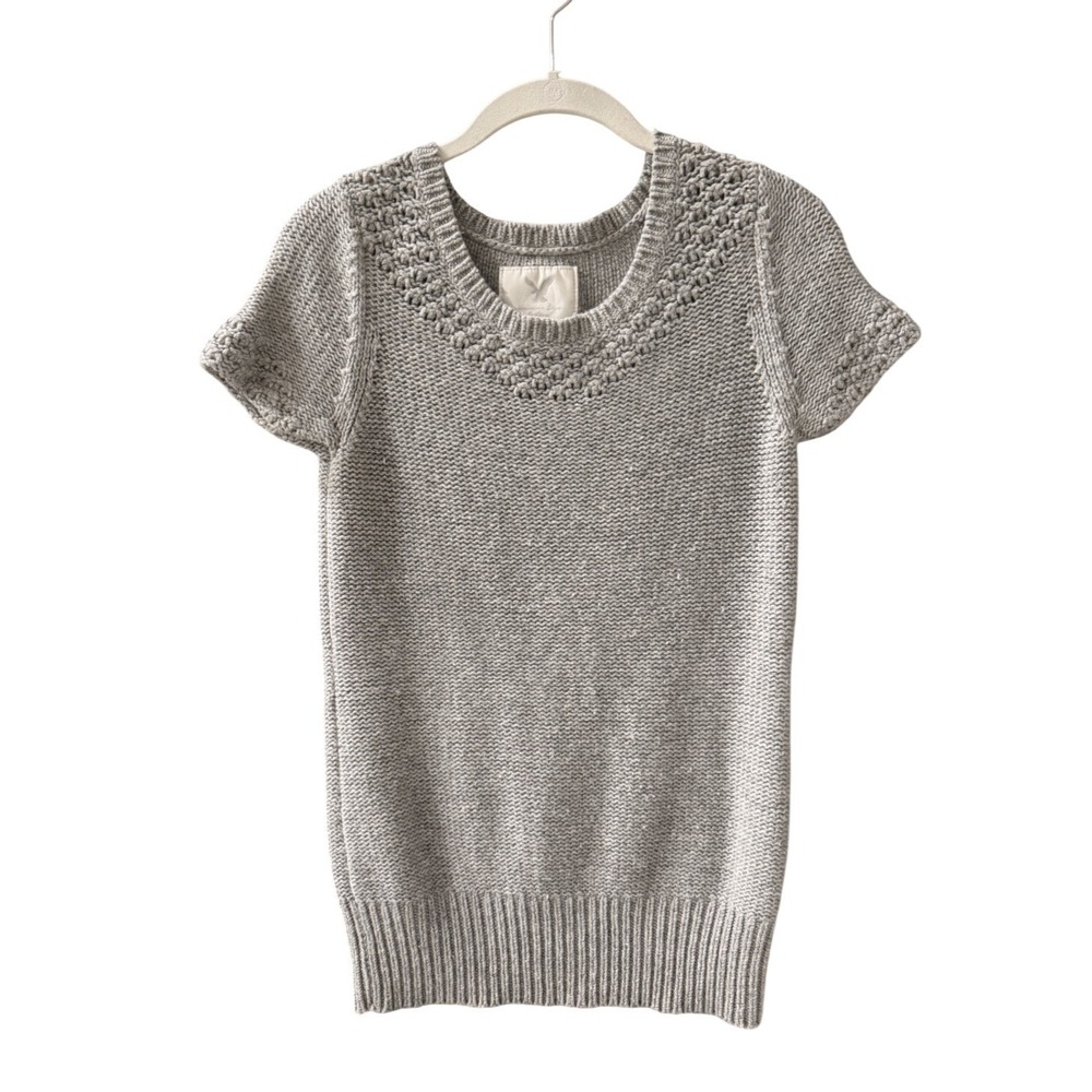 American Eagle Gray Open Knit Short Sleeve Sweater Top Womens M Preppy